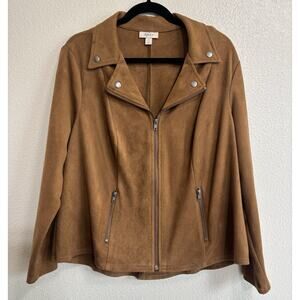 Style & Co Plus Size 1X Faux Suede Zip Up Moto Jacket Chocolate Brown Festival